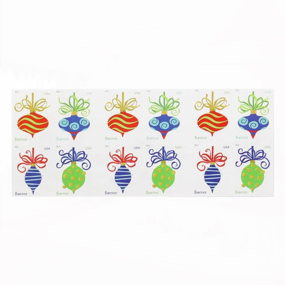2011 First-Class Forever Stamp - Holiday Baubles: Green and Red Wavy Line Ornament (Ashton Potter)